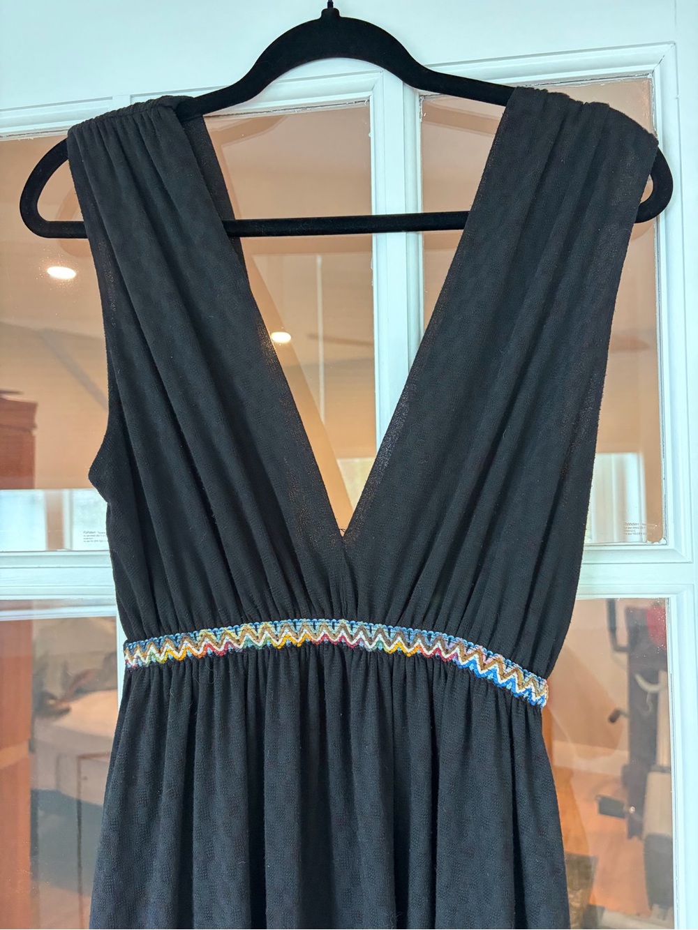 Zara Black Dress with Multicolor Zigzag Waist Trim purchased in London